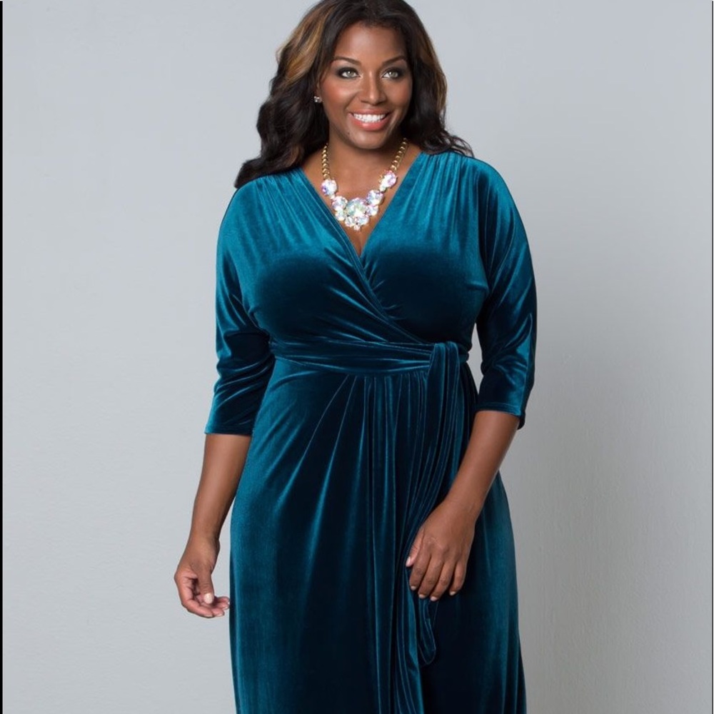 Kiyonna Plus Size Velvet Wrap Dress Full Length